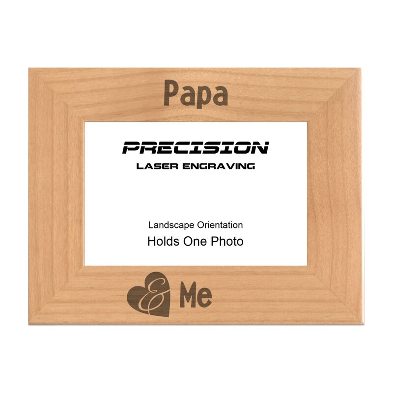 Grandpa Picture Frame Papa and Me Heart Engraved Natural Wood Picture Frame (WF-190) Fathers Day